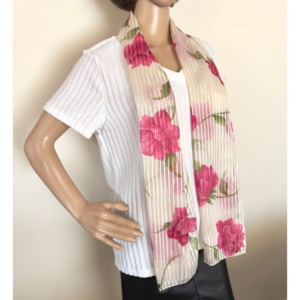 Vintage Pink Floral Sheer Stripe Scarf Korea Romantic Coquette Long 80s-90s